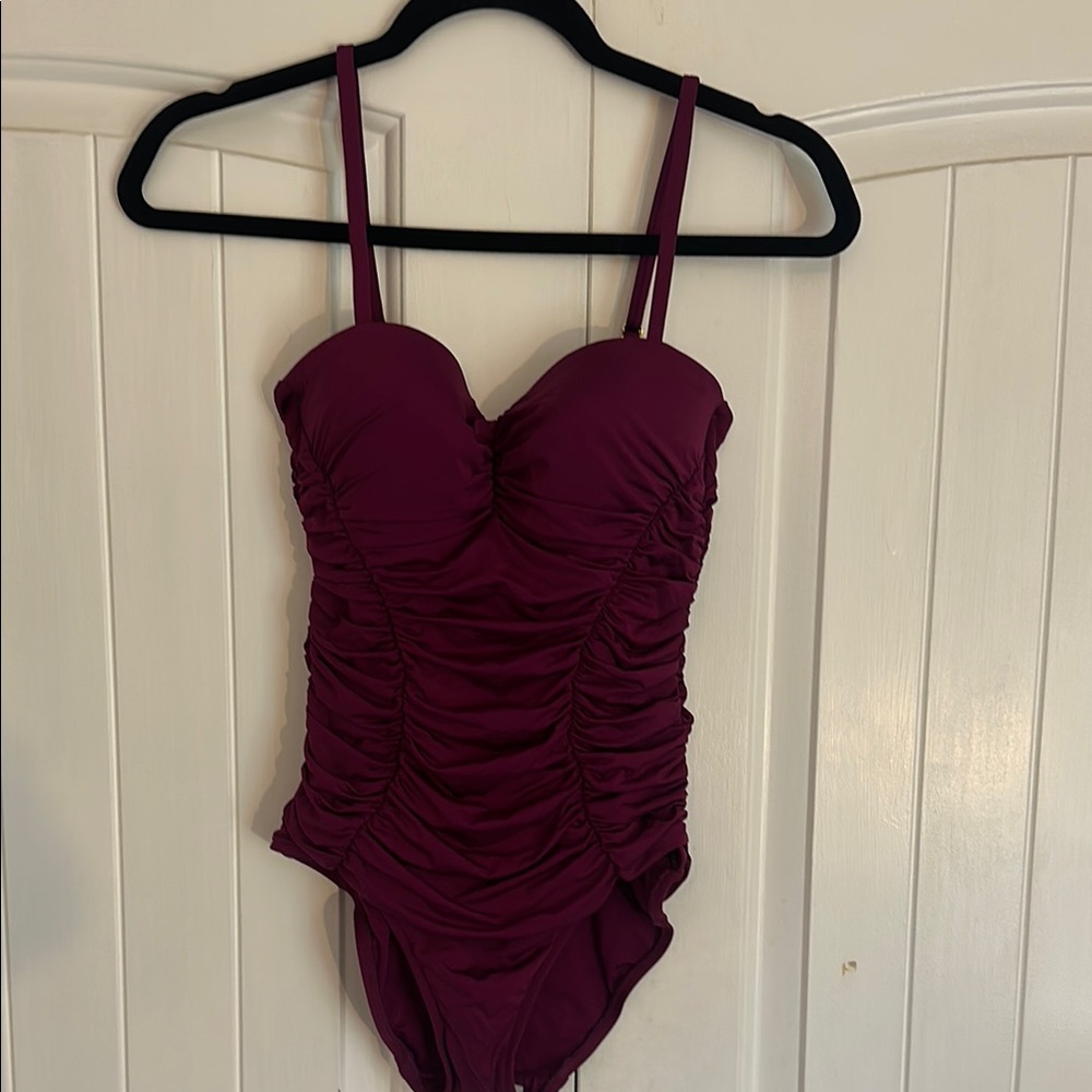 Badgley Mischka‎ Purple One Piece Swimsuit with Sweetheart Neckline